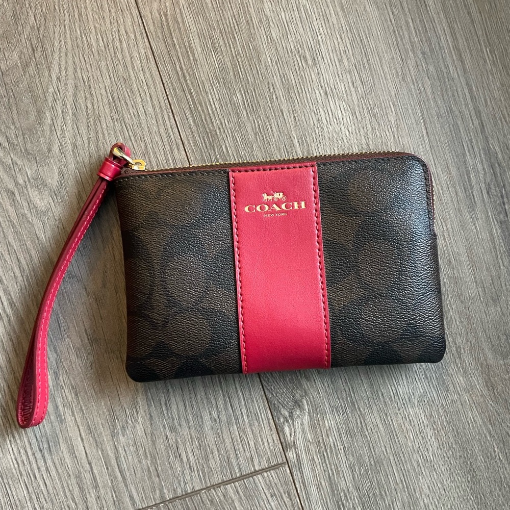 Coach Brown and Red Wristlet